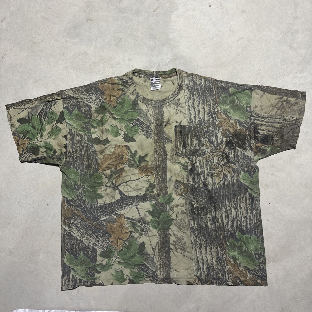 Vintage 90s Jerzees Camo Shirt Men's 3XL Henley Button Short Sleeve Y2K Grunge